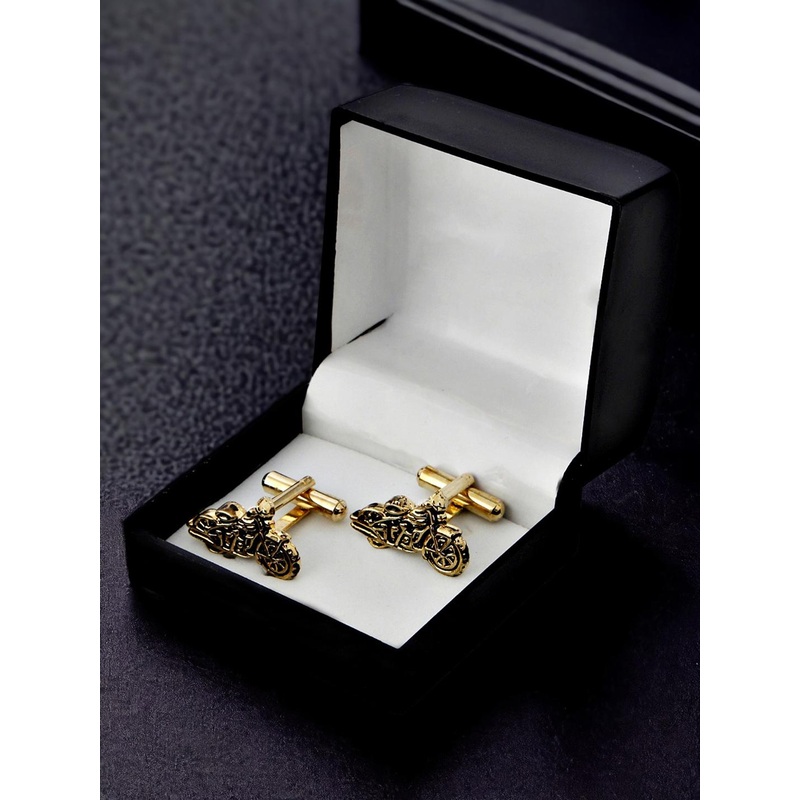 LUCKY JEWELLERY Gold Plated Black Quirky Cufflink