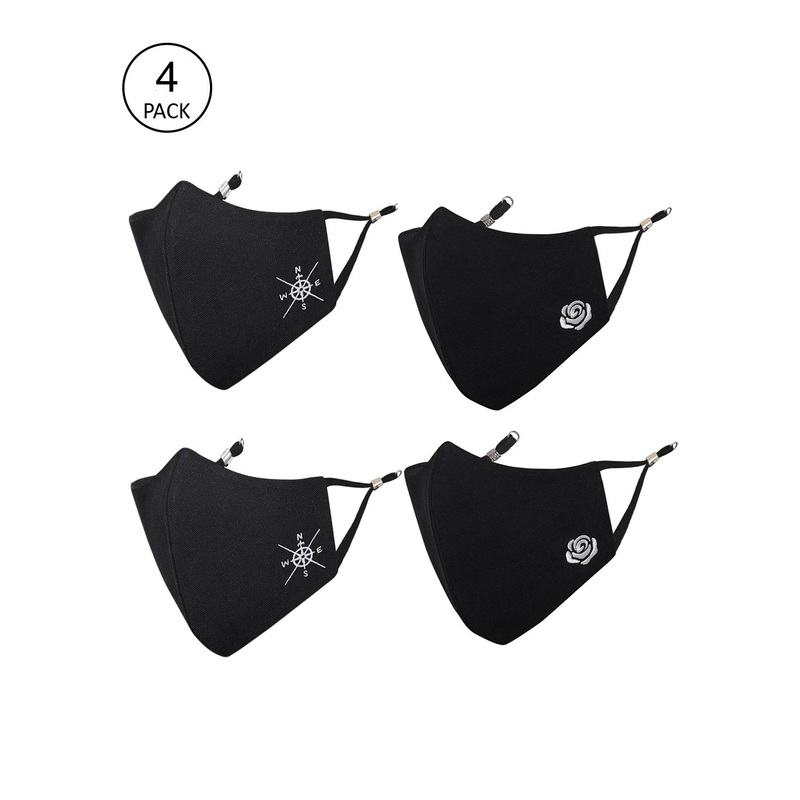 MASQ Pack Of 4 Black 4-Ply Reusable Pure Cotton Cloth Face Masks