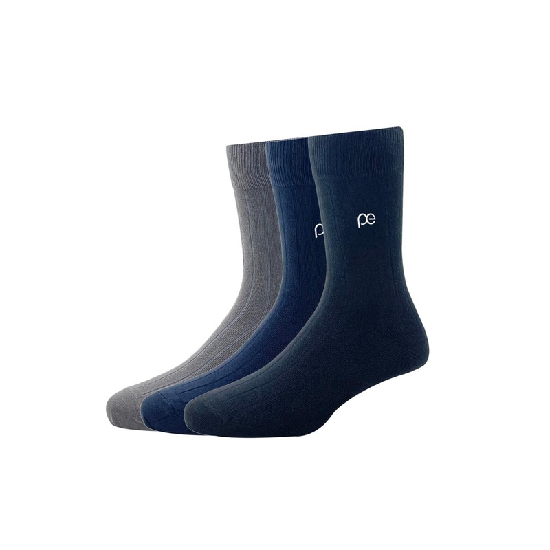 Peter England Men Pack Of 3 Grey & Blue Solid Calf-Length Socks
