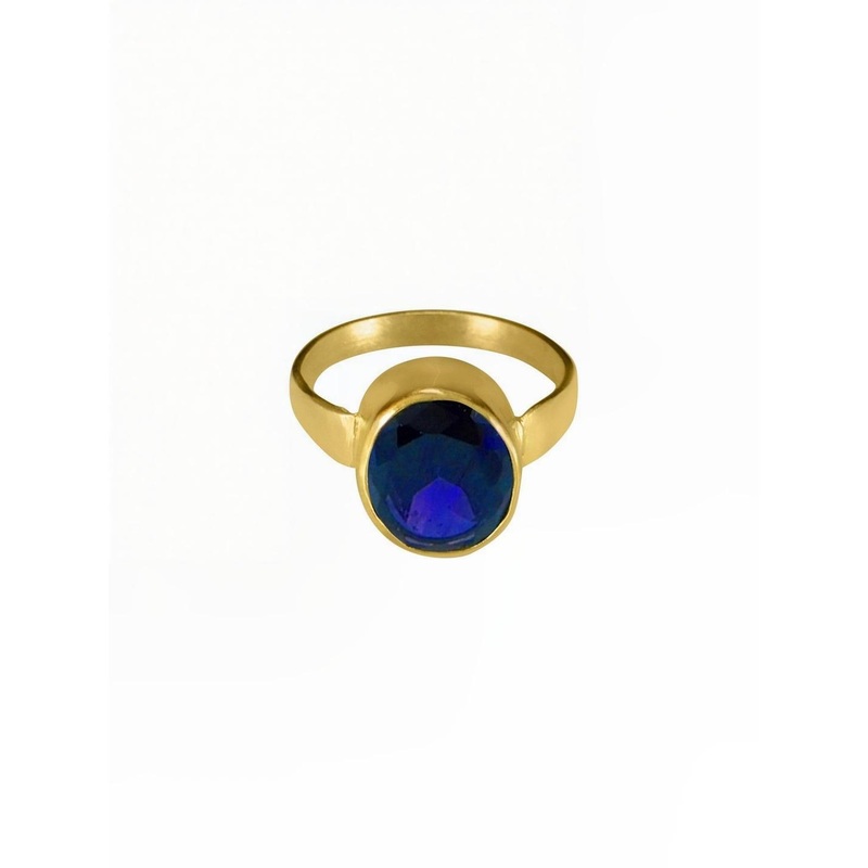 RAVIOUR LIFESTYLE Gold-Plated 18.25 Ratti Sapphire Stone Studded Finger Ring