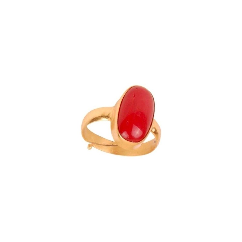 RAVIOUR LIFESTYLE Gold Plated Moonga Studded Finger Ring
