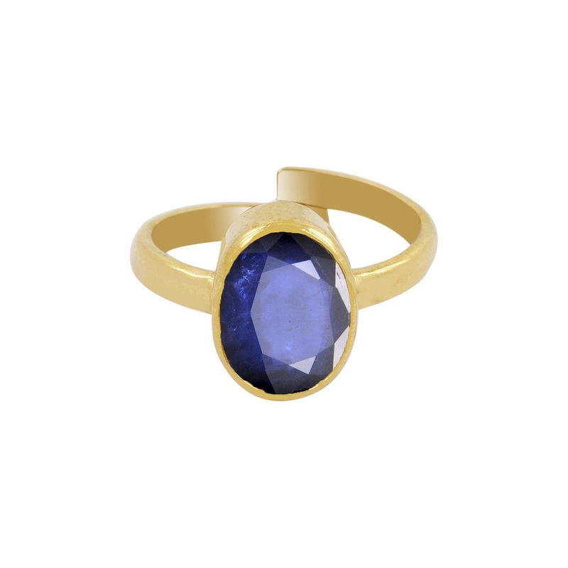 RAVIOUR LIFESTYLE Ratti Blue Sapphire Stone Studded Gold Plated Finger Ring