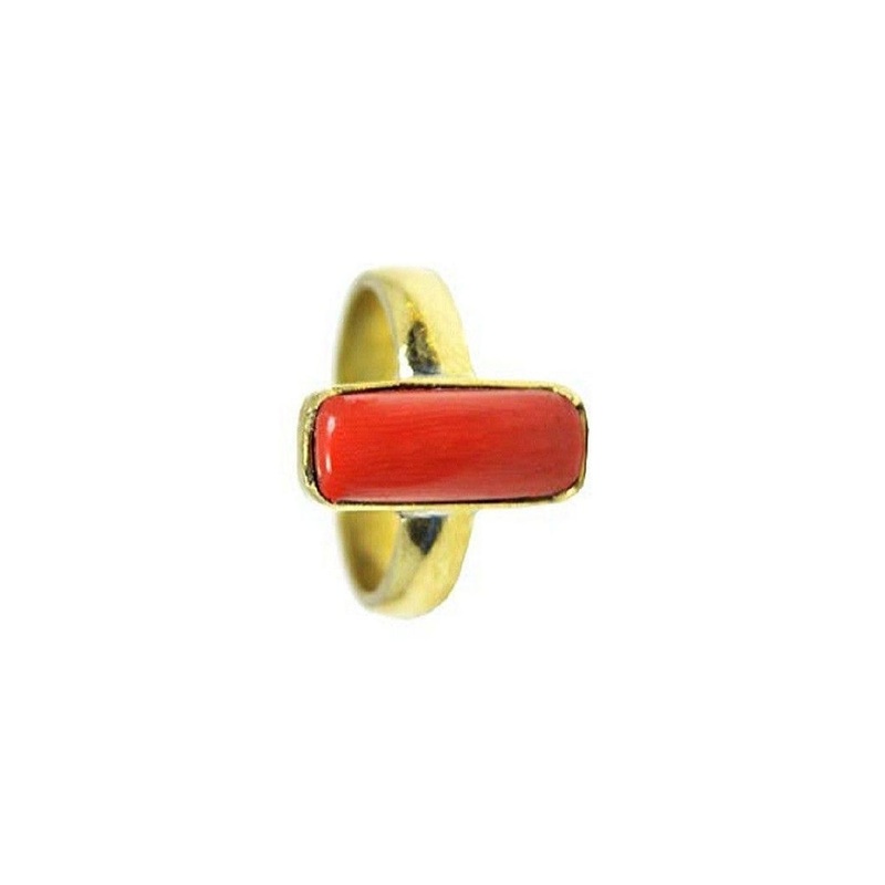 RAVIOUR LIFESTYLE Unisex Gold Plated Ceylonmine Coral Finger Ring