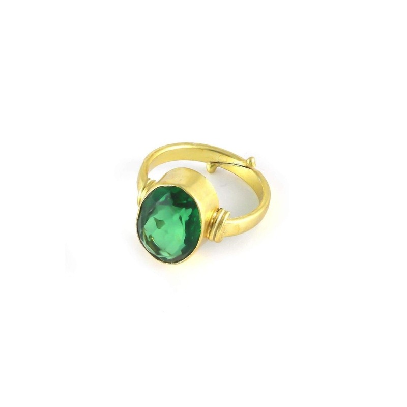 RAVIOUR LIFESTYLE Unisex Gold-Plated Emerald Stone Studded Finger Ring