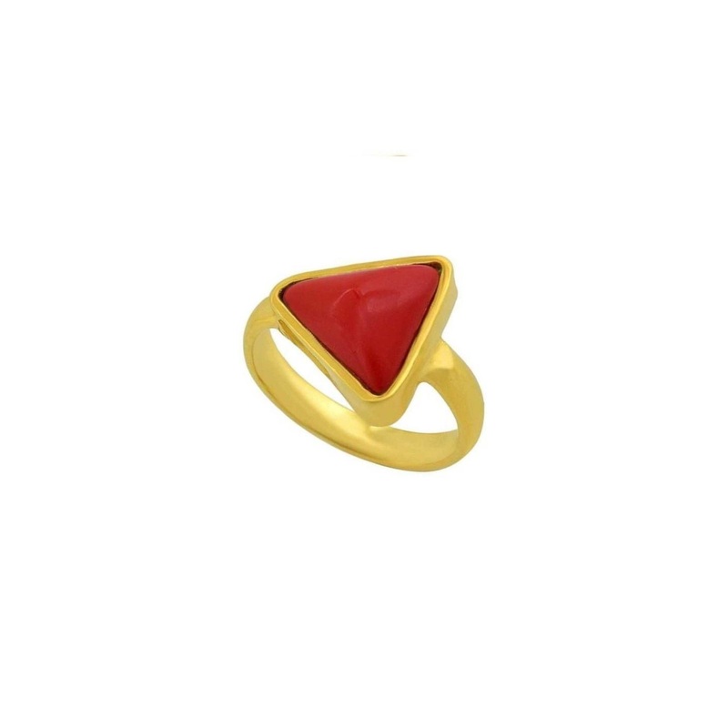 RAVIOUR LIFESTYLE Unisex Gold Plated Red Coral Ring