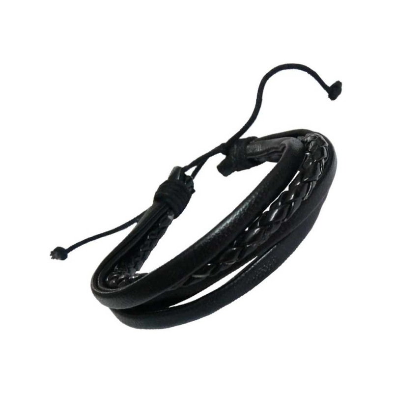 RICH AND FAMOUS Men Black Leather Bracelet