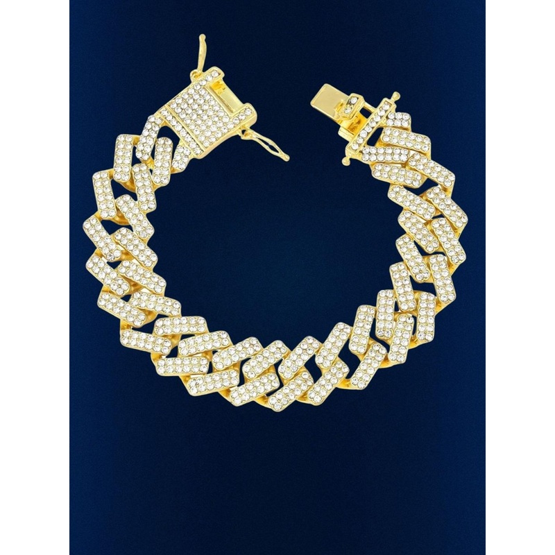 The Roadster Lifestyle Co. Men 18K Gold-Plated Cubic Zirconia Studded Link Bracelet