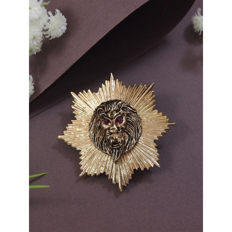 ADORN Men Magestic Roar Lion Face Brooch
