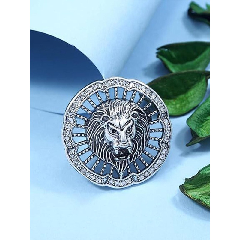 ADORN Men Metallic Toned Magestic Roar Lion Face  Brooch