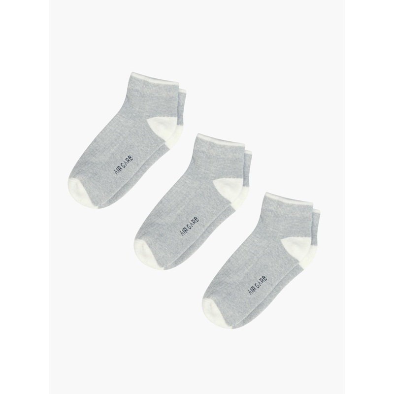 AIR GARB Pack  of  3   Grey Pure Cotton Ribbed Low Ankle Socks