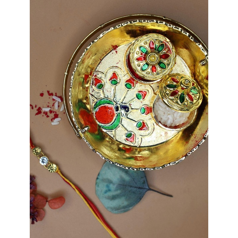 Anouk Minimal Stone Rakhi With Cute Card, Kumkum & Thali