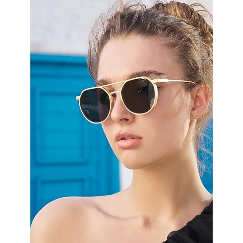 Arzonai Unisex Black UV Protected Lens Metal Sunglasses