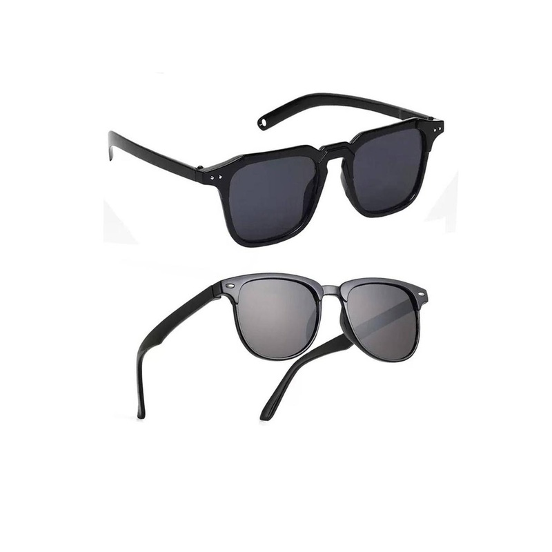 Arzonai Unisex Pack of 2 Black Lens & Black Wayfarer Sunglasses with UV Protected Lens