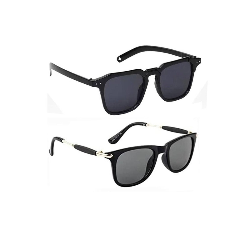 Arzonai Unisex Pack of 2 Black Lens Square Sunglasses