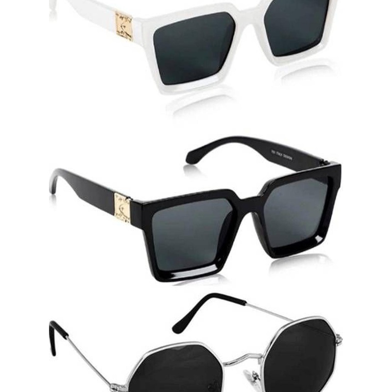 Arzonai Unisex Pack of 3 Clear Lens & Black with UV Protected Lens