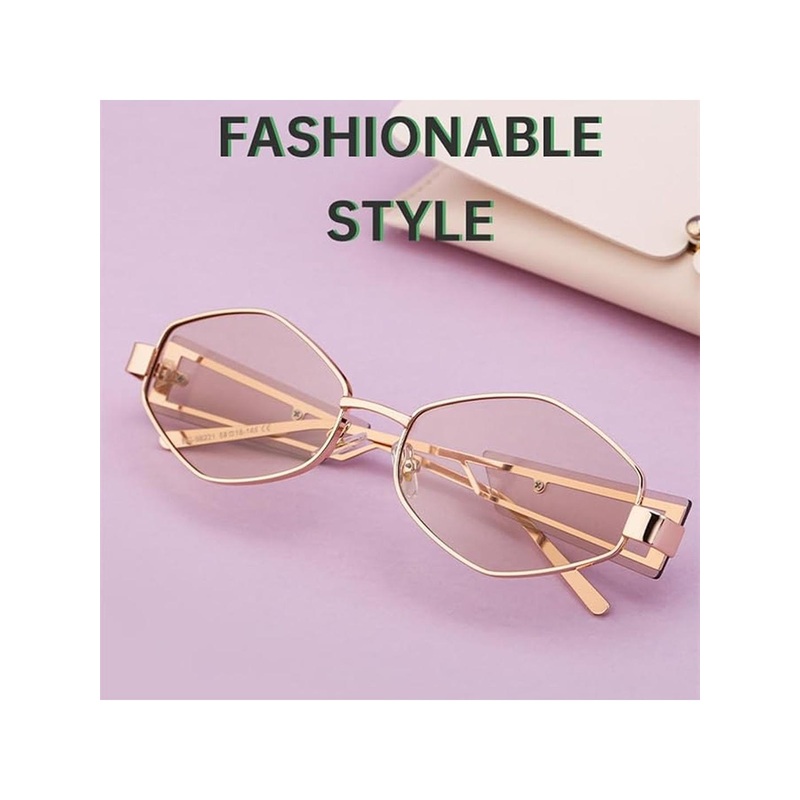 Arzonai Unisex Purple Lens & Gold-Toned Hexagon Shaped Sunglasses with UV Protection