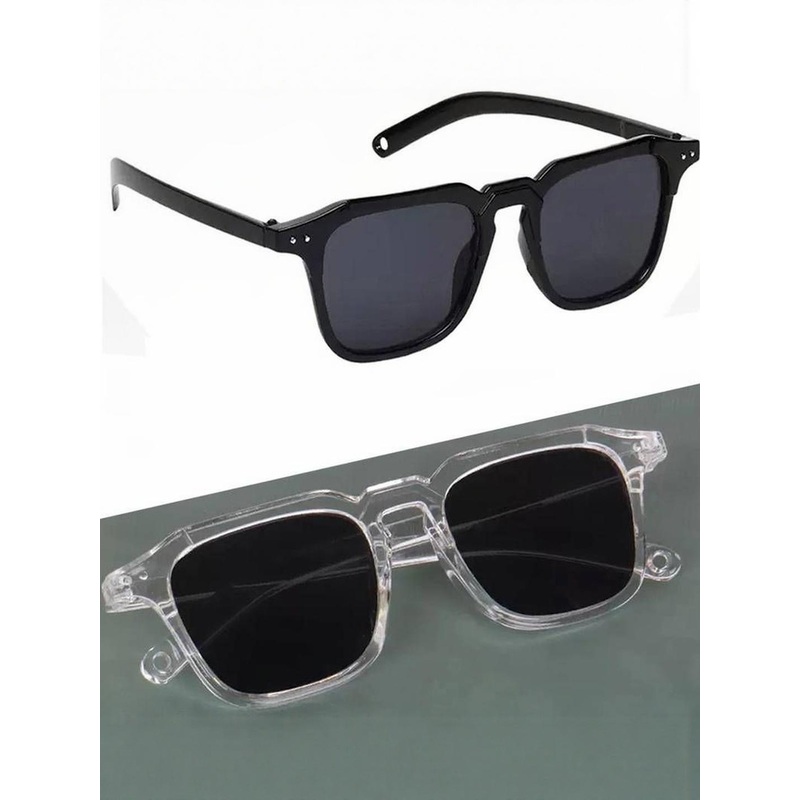 Arzonai Unisex Set of 2 Square Sunglasses with UV Protected Lens