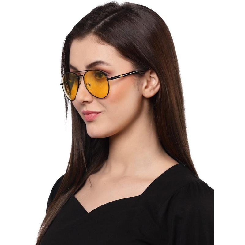 Arzonai Unisex Yellow Lens & Black Round Sunglasses With UV Protected Lens