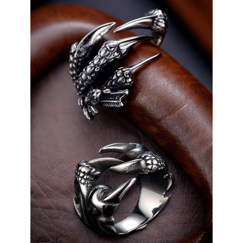 fabula Men Set Of 2 Vintage Gothic Dragon Claw Biker Fashion Finger Rings