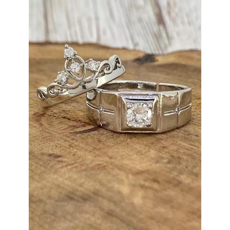 kazare Unisex Set Of 2 Rhodium Plated Stones Studded Adjustable Finger Rings