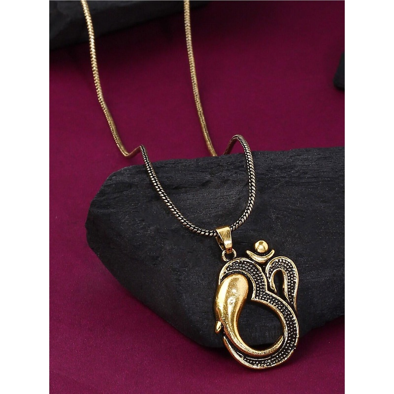 Natures Buggy Men Gold-Toned Brass Gold-Plated Oxidised Chain