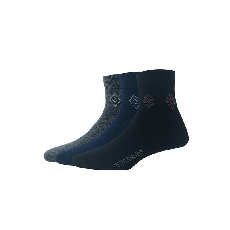 Peter England Men Pack Of 3 Patterned Cotton Quarter Length Socks