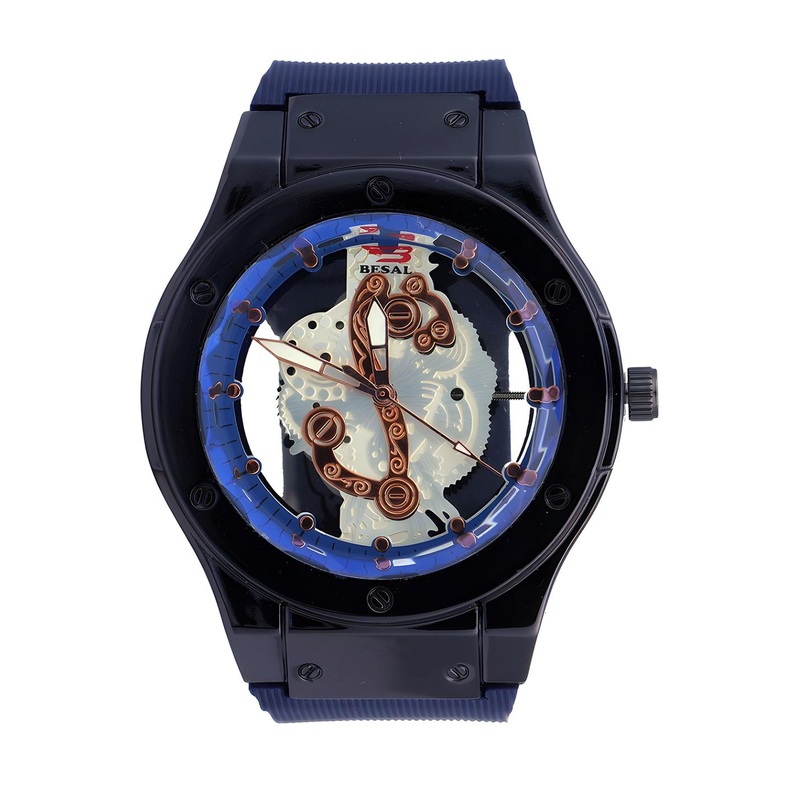 Racnos Men Skeleton Dial & Straps Analogue Watch Styl-Round-Blue