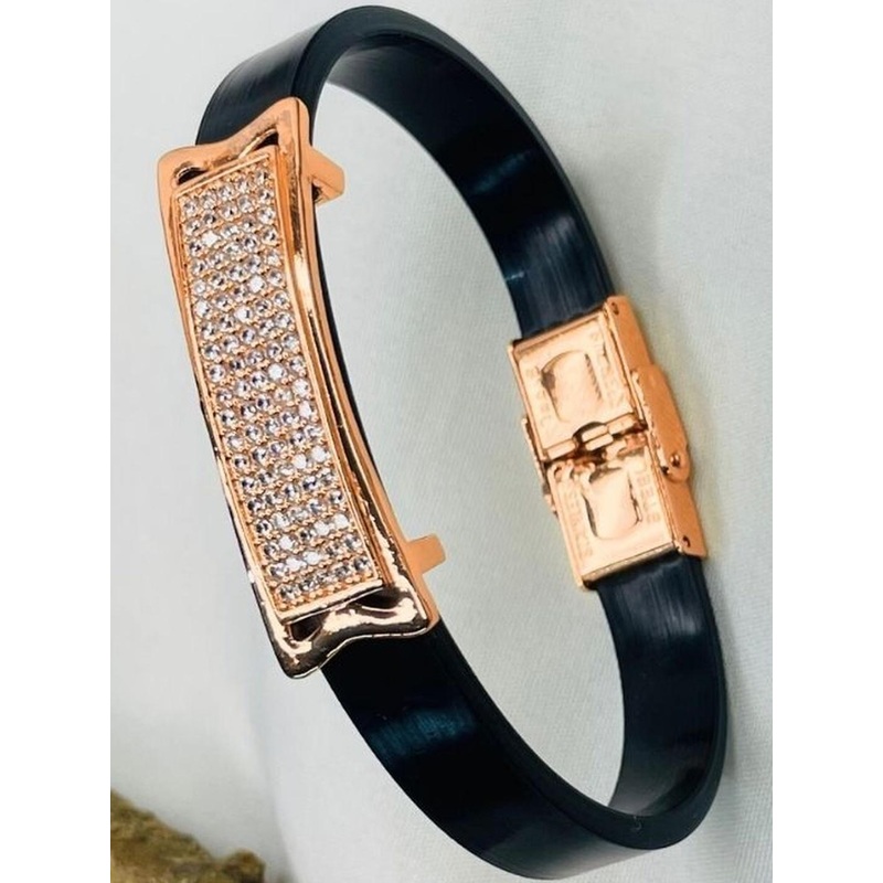 RKB Sales Men American Diamond Rose Gold-Plated Bracelet