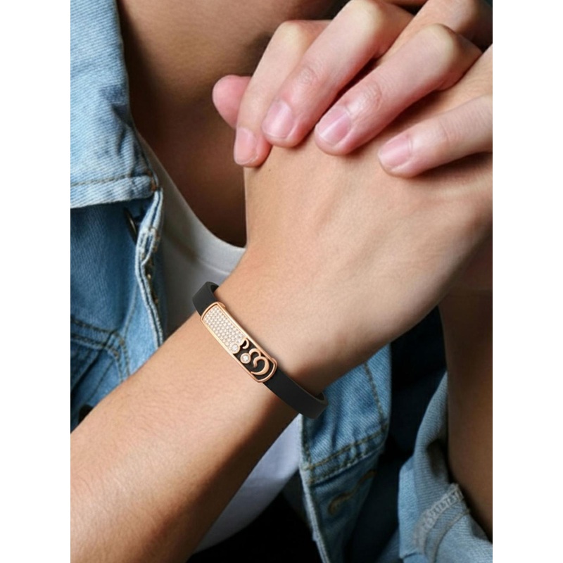 RKB Sales Men Black & Gold-Plated American Diamond Alloy Bracelet