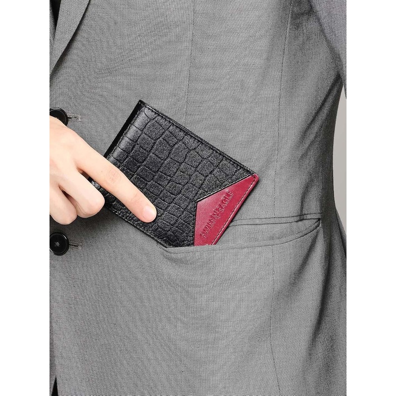 Swiss Eagle Men Textured Leather Two Fold Wallet