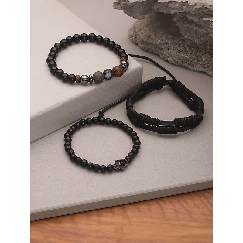 The Roadster Lifestyle Men Set of 3 Beads Elasticated Wraparound Bracelet