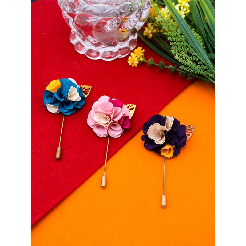 Yellow Chimes Men Set Of 3 Floral Brooch Lapel pin