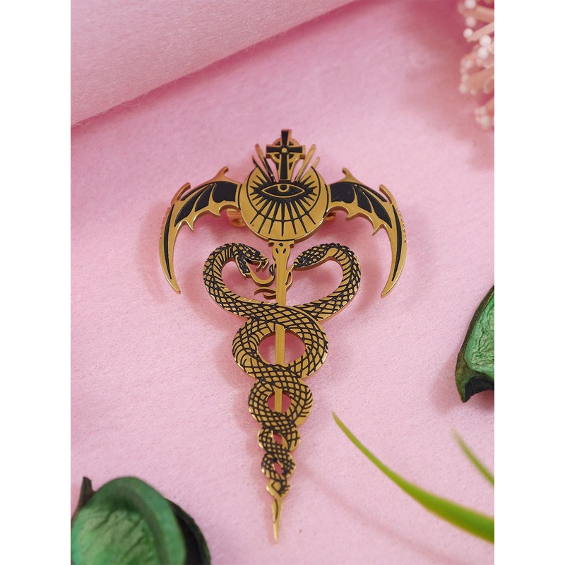 ADORN Unisex Stainless Steel Snake & Winged Eye Shaped Minimal Brooch