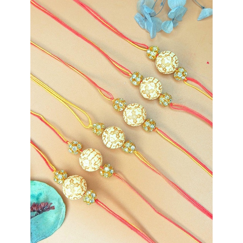 Anouk Set of 6 Stones-Studded Rakhis With Greeting Card & Roli Chawal