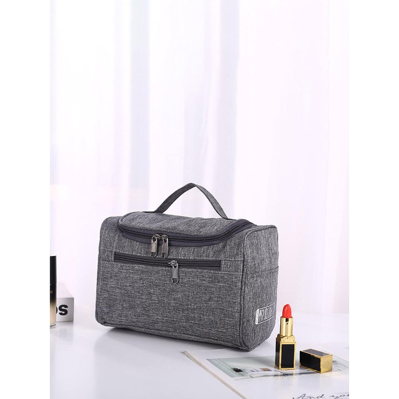 Awestuffs Grey Hanging Rugged & Water Resistant with Mesh Pockets Travel Toiletry Kit