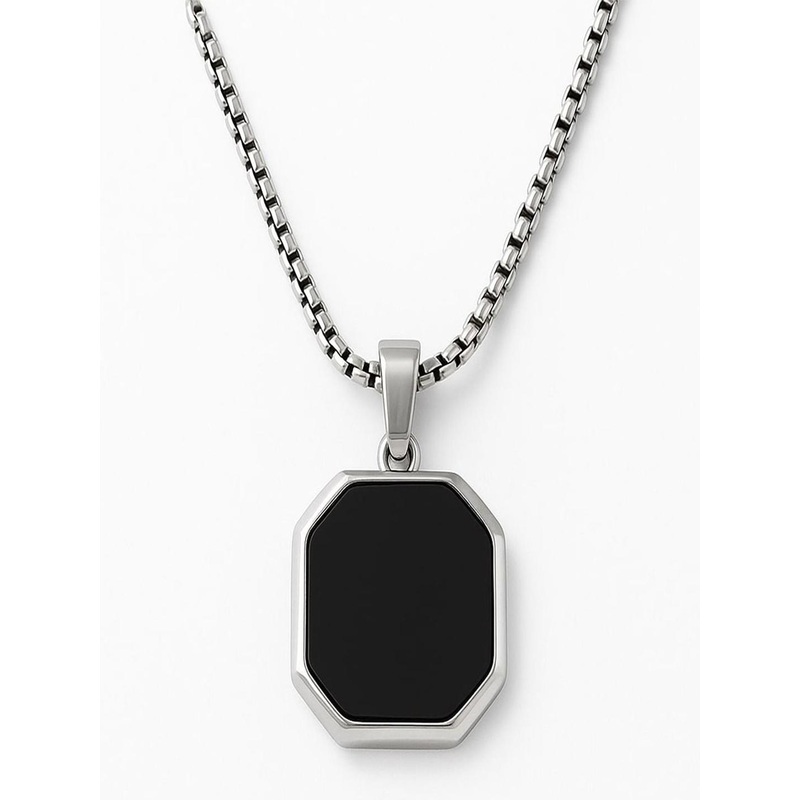 BRAJSTORE Men Stainless Steel Artificial Stone Studded Pendant With Chain