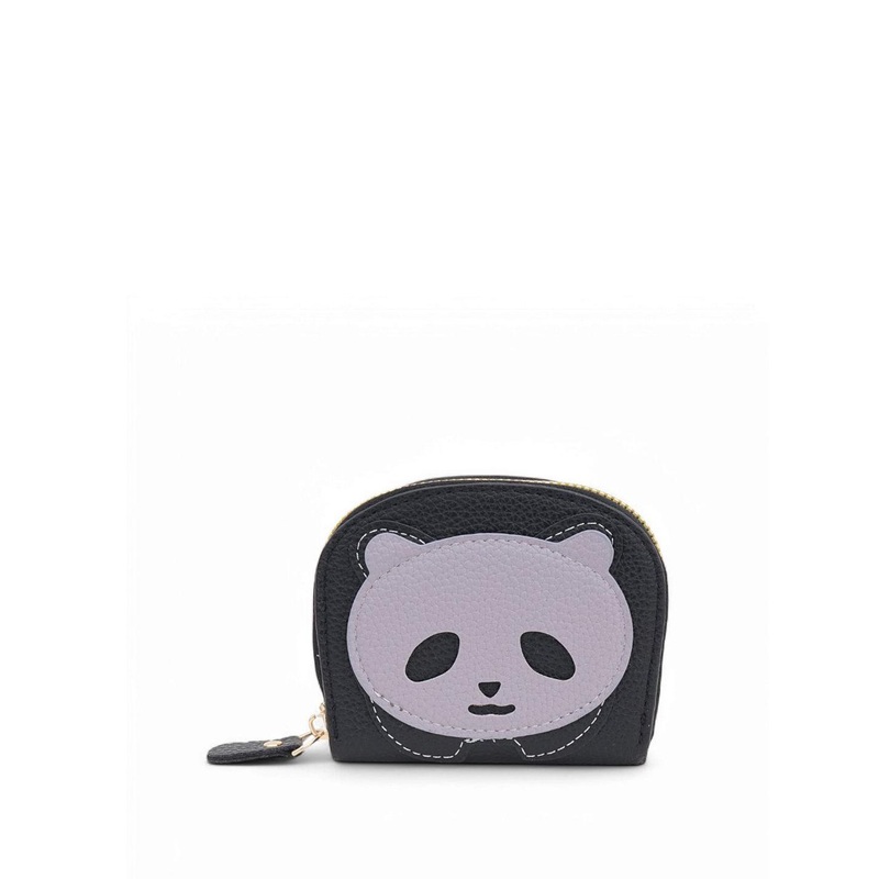 CLARABAE Men Leather Textured Panda Face Coin Pouch Two Fold Wallet