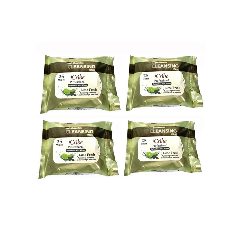 CRIBE Set Of 4 Lime Extract Wet Cleansing Wipes With Vitamin E – 25 Wipes Each
