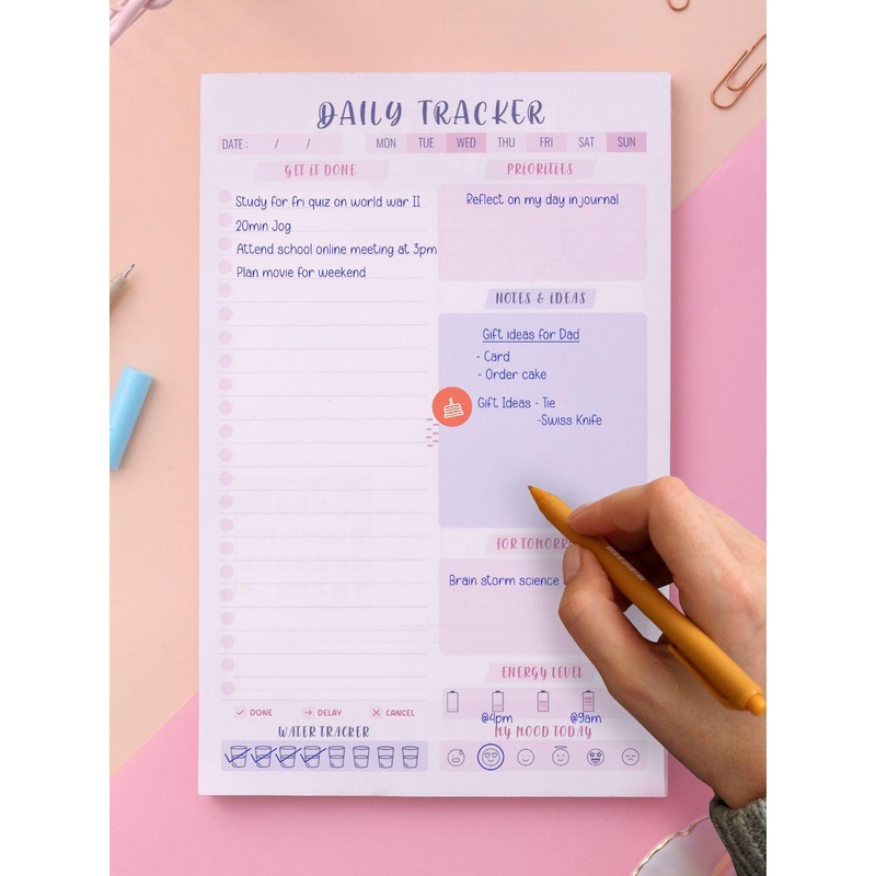 Doodle A5 Undated Daily Planner Notepad with 50 Tear-Off Planning Sheets – Todays Plan 02