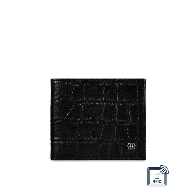 Eske Men Black Crocodile Skin Textured Two Fold Leather Wallet