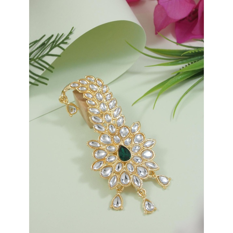 I Jewels Green Gold Plated Kundan Studded Handcrafted Mahajara Dulha Pagadi Kalangi