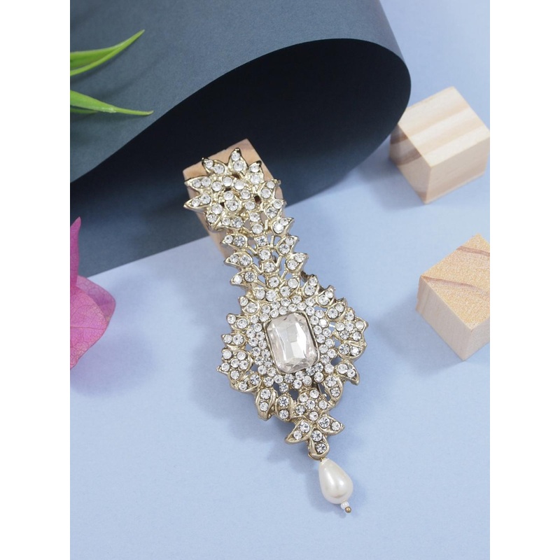 I Jewels White Gold Plated Stone Studded Handcrafted Mahajara Dulha Pagadi Kalangi