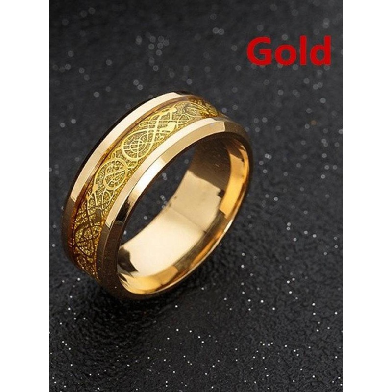 KARISHMA KREATIONS Gold-Plated Stainless Steel Celtic Engraved Dragon Finger Ring