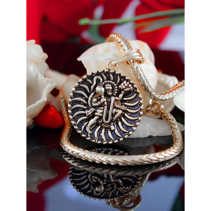 NAKABH Men Brass Rhodium-Plated Oxidised Chain