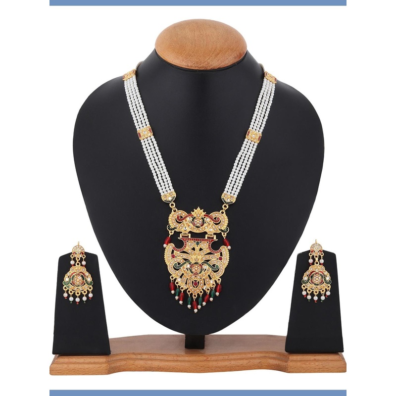 RHOSYN Gold-Plated Stone-Studded & Beaded Jewellery Set