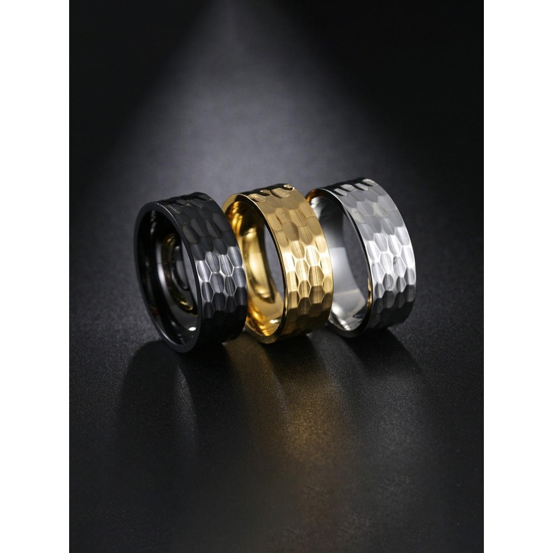 SALTY Stainless Steel Textured Band Finger Rings