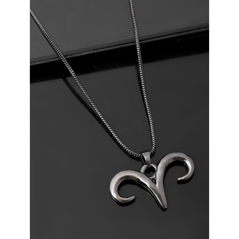 Voylla Men Rhodium-Plated Eclipse Aries Horn Symbol Pendant With Chain