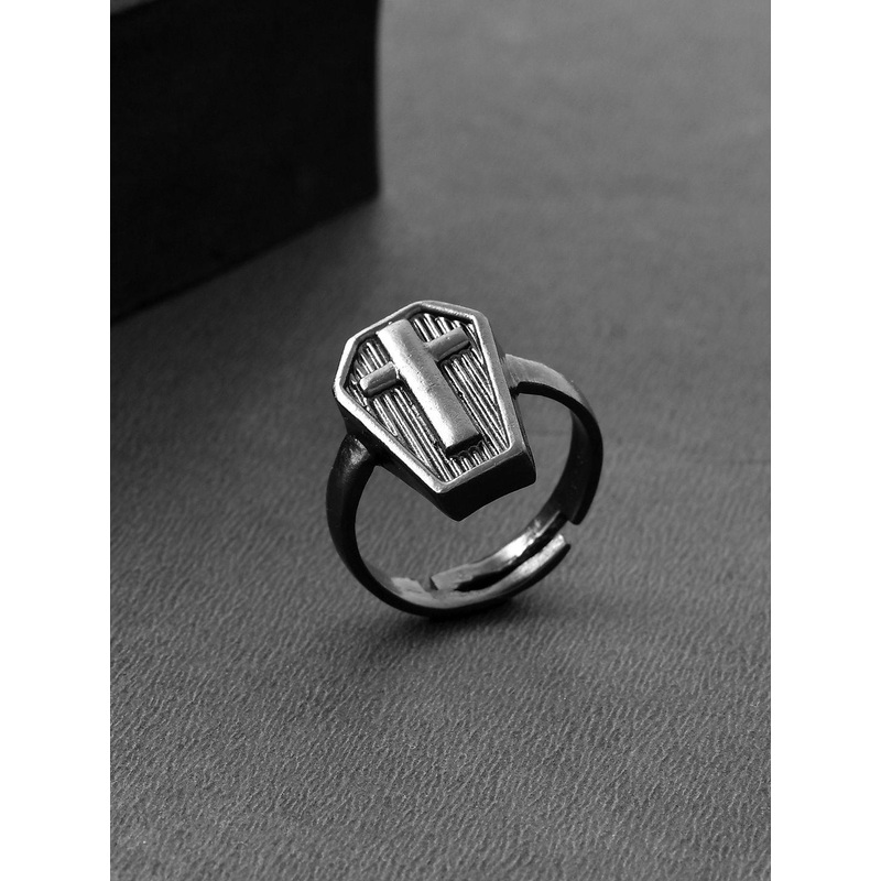 Voylla Men Rhodium-Plated Eclipse Cross Adjustable Finger Ring