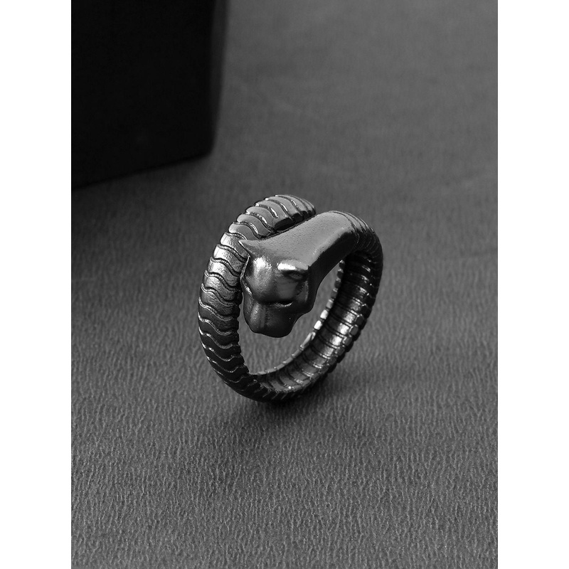 Voylla Men Rhodium-Plated Eclipse Panther Adjustable Finger Ring