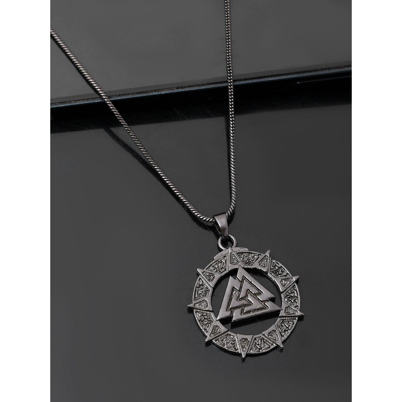 Voylla Men Rhodium-Plated Eclipse Valknut Star Symbol Pendant With Chain